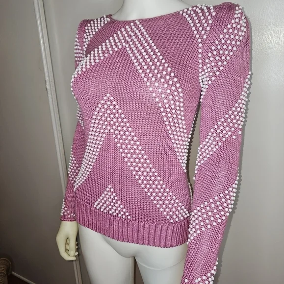 Womens Vintage 80s Basilio M. Faux Pearl Sweater - Picture 2 of 16